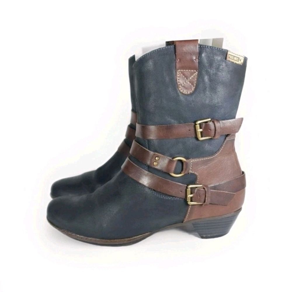 Anthropologie Pikolinos Leather Strappy Buckle Cuban Heel Boots 38/7